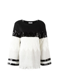 schwarzer und weißer Pullover mit einem Rundhalsausschnitt von Aviu