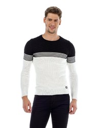 schwarzer und weißer Pullover mit einem Rundhalsausschnitt von Cipo & Baxx