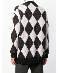 schwarzer und weißer Pullover mit einem V-Ausschnitt mit Argyle-Muster von Alexander McQueen