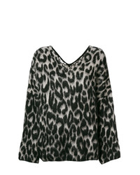schwarzer und weißer Pullover mit einem V-Ausschnitt mit Leopardenmuster von Stella McCartney