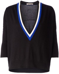 schwarzer und weißer Pullover mit einem V-Ausschnitt