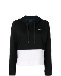schwarzer und weißer Pullover mit einer Kapuze von DKNY