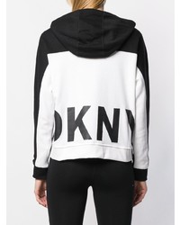 schwarzer und weißer Pullover mit einer Kapuze von DKNY