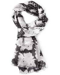 schwarzer und weißer Schal mit Blumenmuster von Agnona