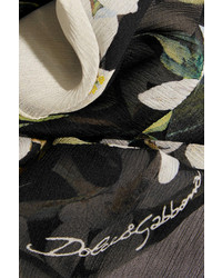 schwarzer und weißer Seideschal mit Blumenmuster von Dolce & Gabbana