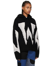 schwarzer und weißer Strick Pullover mit einem Kapuze von JW Anderson