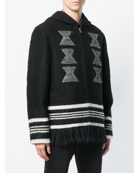 schwarzer und weißer Strick Pullover mit einem Kapuze von Saint Laurent