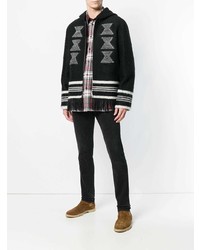 schwarzer und weißer Strick Pullover mit einem Kapuze von Saint Laurent