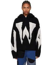 schwarzer und weißer Strick Pullover mit einem Kapuze von JW Anderson