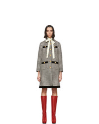 schwarzer und weißer Tweed Mantel mit Hahnentritt-Muster von Gucci