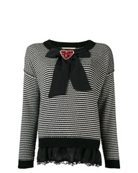 schwarzer und weißer verzierter Pullover mit einem Rundhalsausschnitt von Twin-Set