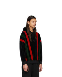 schwarzer vertikal gestreifter Fleece-Pullover mit einem Kapuze von Gucci