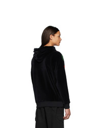 schwarzer vertikal gestreifter Fleece-Pullover mit einem Kapuze von Gucci