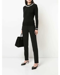 schwarzer verzierter Pullover mit einem Rundhalsausschnitt von Michael Kors Collection