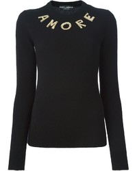 schwarzer verzierter Pullover mit einem Rundhalsausschnitt von Dolce & Gabbana
