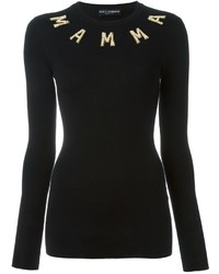 schwarzer verzierter Pullover mit einem Rundhalsausschnitt von Dolce & Gabbana