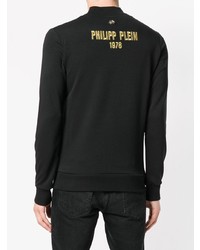 schwarzer verzierter Pullover mit einem Rundhalsausschnitt von Philipp Plein