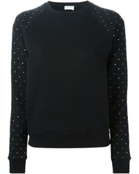 schwarzer verzierter Pullover mit einem Rundhalsausschnitt von Saint Laurent