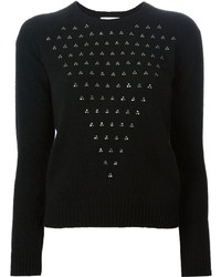 schwarzer verzierter Pullover mit einem Rundhalsausschnitt von Saint Laurent