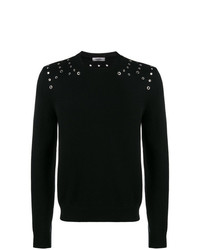 schwarzer verzierter Pullover mit einem Rundhalsausschnitt von Valentino