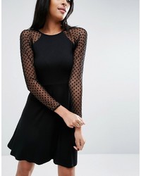 schwarzes ausgestelltes Kleid aus Netzstoff von Asos