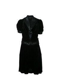 schwarzes ausgestelltes Kleid aus Satin mit Rüschen von Comme Des Garçons Vintage