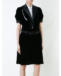 schwarzes ausgestelltes Kleid aus Satin mit Rüschen von Comme Des Garçons Vintage