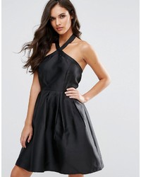 schwarzes ausgestelltes Kleid aus Satin von Vero Moda