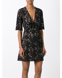 schwarzes ausgestelltes Kleid aus Spitze mit Blumenmuster von Saint Laurent