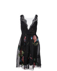 schwarzes ausgestelltes Kleid aus Spitze mit Blumenmuster von Marchesa Notte