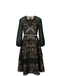 schwarzes ausgestelltes Kleid aus Spitze von Marchesa Notte
