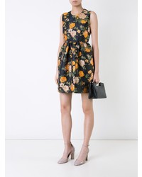 schwarzes ausgestelltes Kleid mit Blumenmuster von MSGM