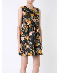 schwarzes ausgestelltes Kleid mit Blumenmuster von MSGM