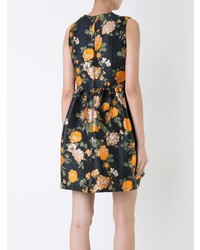 schwarzes ausgestelltes Kleid mit Blumenmuster von MSGM