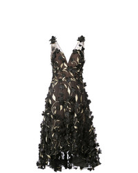 schwarzes ausgestelltes Kleid mit Blumenmuster von Marchesa Notte