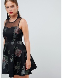 schwarzes ausgestelltes Kleid mit Blumenmuster von New Look
