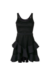 schwarzes ausgestelltes Kleid mit Rüschen von David Koma