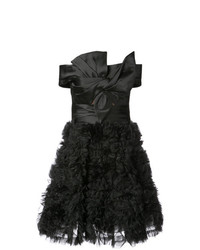 schwarzes ausgestelltes Kleid mit Rüschen von Marchesa Notte