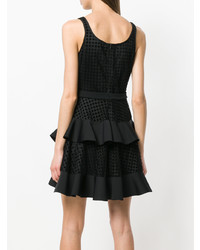 schwarzes ausgestelltes Kleid mit Rüschen von David Koma