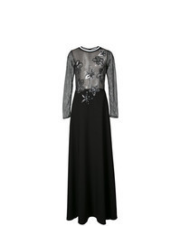 schwarzes Ballkleid aus Netzstoff mit Blumenmuster