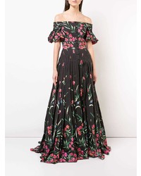 schwarzes Ballkleid mit Blumenmuster von Carolina Herrera