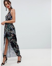 schwarzes Ballkleid mit Blumenmuster von StyleStalker