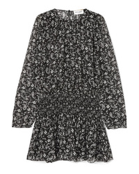 schwarzes bedrucktes gerade geschnittenes Kleid aus Seide von Saint Laurent