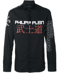 schwarzes bedrucktes Hemd von Philipp Plein