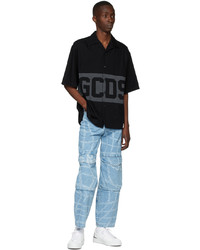 schwarzes bedrucktes Jeans Kurzarmhemd von Gcds