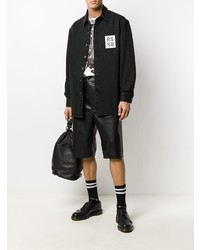 schwarzes bedrucktes Jeanshemd von Raf Simons