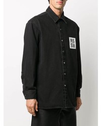 schwarzes bedrucktes Jeanshemd von Raf Simons