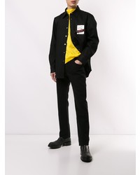 schwarzes bedrucktes Jeanshemd von Raf Simons