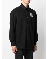 schwarzes bedrucktes Jeanshemd von Raf Simons