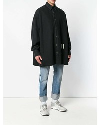 schwarzes bedrucktes Jeanshemd von Raf Simons